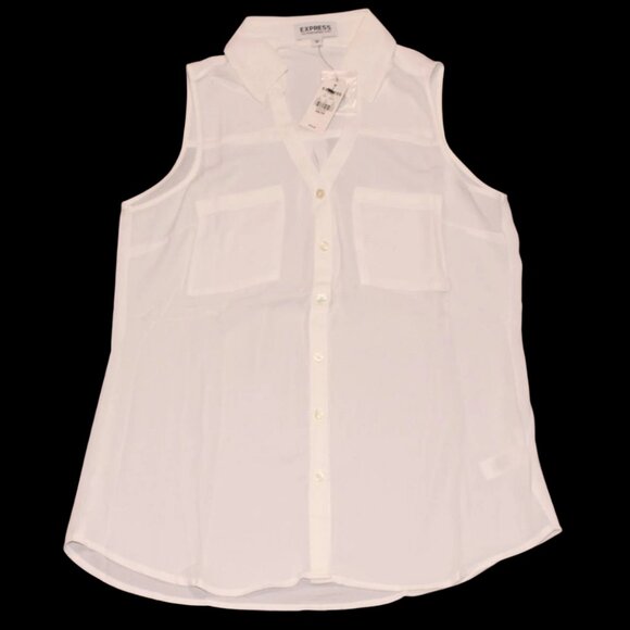 Express Women's Sleeveless Button-up White Shirt NWT Size XS - Picture 1 of 5